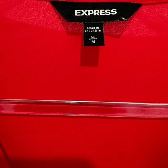 Gently worn Express red long-sleeve blouse with cut-out buttoned sleeves - Picture 3 of 12